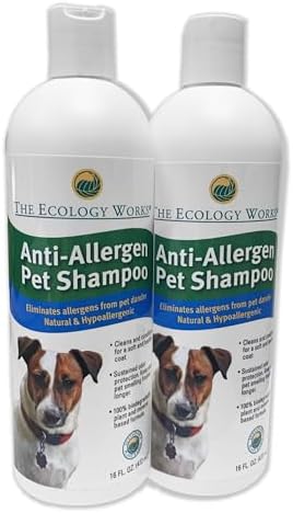 Anti-Allergen Pet Shampoo -Dog & Cat Dander Remover. Gentle Formula for Dry Sensitive Skin; Allergy Relief, The Ecology Works (32 Oz) by TheEcologyWorks