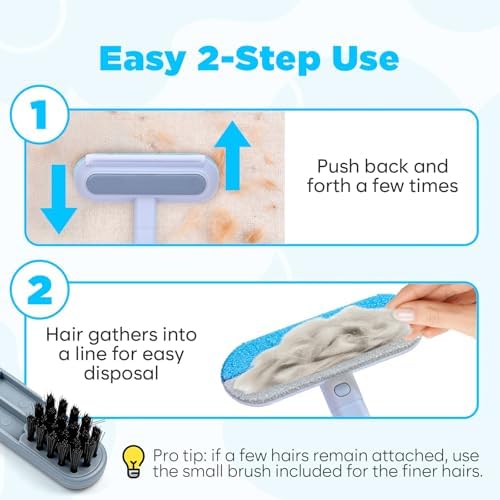 Pet Hair Removal Tool, Reusable Pet Hair Remover for Furniture, Couch, Carpet & Bedding, 17.3" Handle, Wide 7.3" Head, Mini Detail Brush, Easy Clean - Image 4