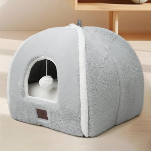 Cat Bed for Indoor Cats - Cat Cave Bed Cat House Cat Tent with Removable Washable Cushioned Pillow, Soft and Self Warming Kitten beds, Pet Bed（Large Grey） by WINDRACING