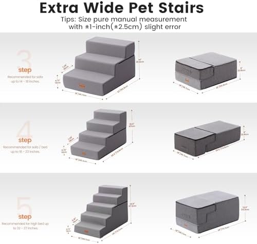 Gardner Pet Dog Stairs for Small Dogs 14" H, 3-Step Extra Wide Dog Steps for Bed, Pet Stairs for Bed and Couch with Durable Non-Slip Waterproof Fabric Cover and Soft Foam, Grey - Image 3
