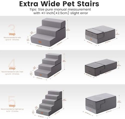 Gardner Pet Dog Stairs for Small Dogs 14" H, 3-Step Extra Wide Dog Steps for Bed, Pet Stairs for Bed and Couch with Durable Non-Slip Waterproof Fabric Cover and Soft Foam, Grey - Image 3
