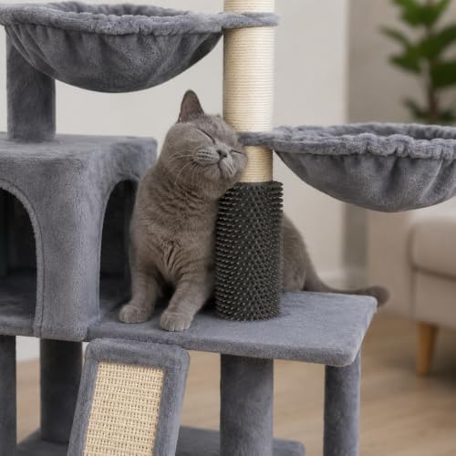 Smouatou Cat Tree with Cat Condo and Two Hammocks, Cat Tower with Scratching Posts and Scratching Pads Cat Toys, Grey - Image 4