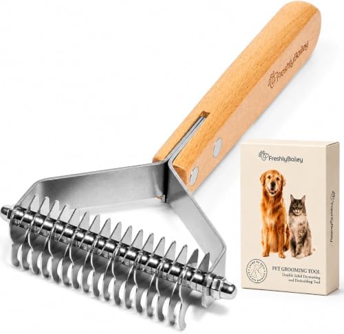 Dematting Comb for Cats and Dogs - Mat Remover - Deshedding Undercoat Rake by FreshlyBailey