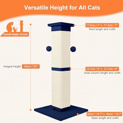 Cat Scratching Post 33 Inch Nature Sisal Scratch Post for Indoor Cats, Large Cat Scratcher Protect Your Furniture, for All Breeds Blue - Image 2