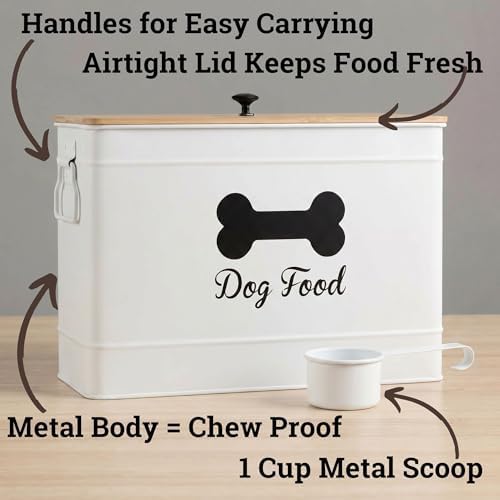 Metal Dog Food Container 15-20 lbs w/ Airtight Bamboo Lid, 70 Cup Capacity - Image 2