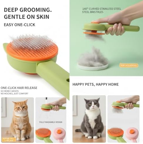 Cat Brush for Shedding, Kitten Brushes for Indoor Cats, For Long or Short Haired Cats,Cat Hair Brush Grooming Deshedding Brush for Dog Kitten Removes Loose Fur and flea removal comb, Green - Image 5