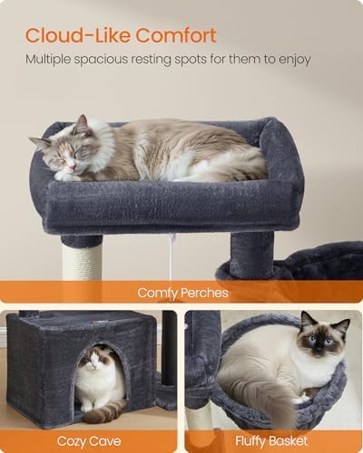 Feandrea Cat Tree, 33.8" Cat Tower, Scratching Posts and Ramp, Dark Gray - Image 4