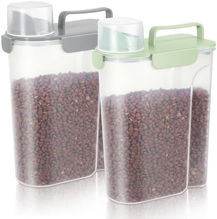 LEAWALK Cat Dog Food Storage Container Upgraded Large Nozzle, BPA-Free 5Lbs/6Qt/5L Plastic Pet Food Storage Container With 4 Sealed Clasps and Handle, Easy to Clean and Carry-2 Pack Gray+Green by LEAWALK