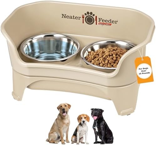 Neater Feeder Express Mess Proof Dog Bowls Elevated for Medium to Large Sized Breed, No Spill Raised Dog Food Bowl Stand, Stainless Steel Food and Water Bowl Set, Pet Dish Feeding Station, Almond by NeaterPets