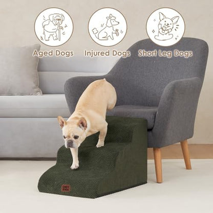 EHEYCIGA Curved Dog Stairs Ramp, 3-Step Dog Steps, 15.7" H Pet Step - Image 4