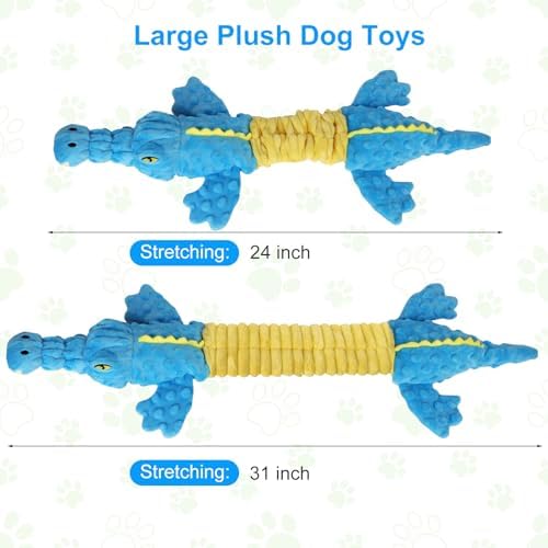 Dog Toys Cute Crocodile Squeaky Plush Pet Toy for Small to Large Breeds Interactive Chew Toy with Whistle & Crinkle Paper Tough Pet Toys for Aggressive Chewers and Puppies & Dog Lovers - Image 3