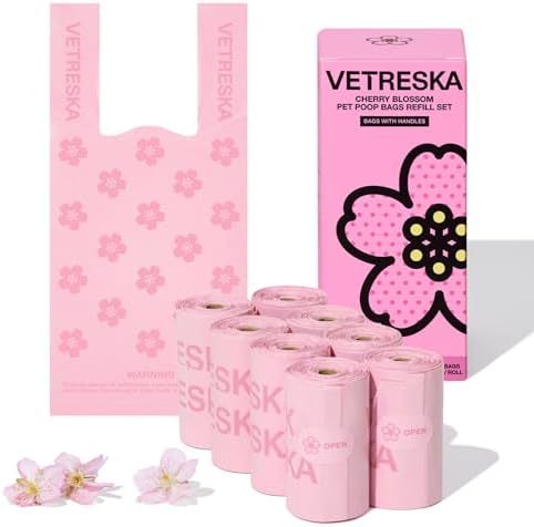 VETRESKA Dog Poop Bags with Handles 120 Count, Floral Scented Waste Bags by VETRESKA