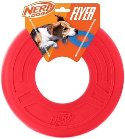 Nerf Dog Atomic Flyer Outdoor Dog Toy, 10 Inch Flying Disc Dog Fetch Toy, Rubber Dog Toy for Medium Dogs and Large Dogs, Red by GramercyProductsInc