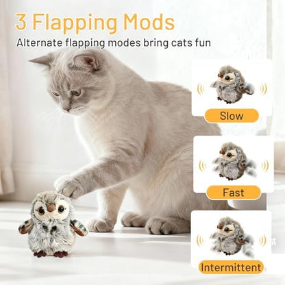 Puffluv Flapping Cat Toy,Interactive Owl with Remote Control, 3 Modes Flapping Wings & Chirping, USB Rechargeable,Catnip, Mimic Bird for Indoor Cats, Never Bored - Image 4