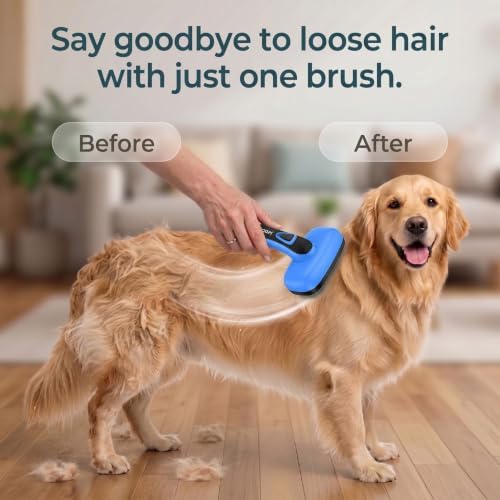 Self Cleaning Slicker Brush for Dog and Cat Shedding, Blue - Image 6