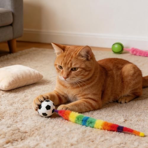 SHENGSEN Bouncy Ball with Tail Cat Toys 5 Packs - Image 6
