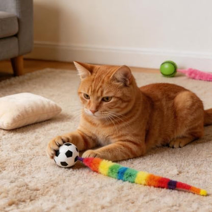 SHENGSEN Bouncy Ball with Tail Cat Toys 5 Packs - Image 6