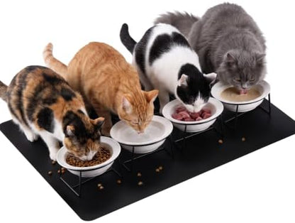 4 Set Elevated Ceramics Cat Food Water Bowls by Ferrochef