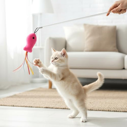 5 Pcs Cat Toys Rose Red Fish, Premium Cat Wand Toy Accessories with Ribbons Catnip Toys for Indoor Cats Exercise and Play - Image 5