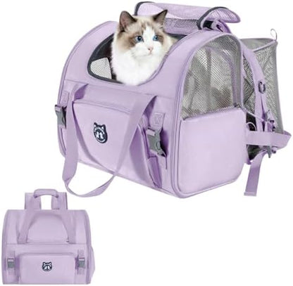 Lollimeow Expandable Cat Carrier Backpack for Large Cats - Airline Approved Pet Carrier Backpack for Small Dogs, Hiking & Travel, Waterproof with Breathable Mesh, 14lbs Capacity (Lavender, Standard) by Lollimeow
