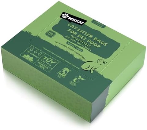 Cat Litter Bags for Poop Biodegradable Cat Waste Disposal Bag Leakproof Durable and Unscented Large to Fit Any Scoop Strengthen Dog Poop Bag- 100 Count by PETOCAT