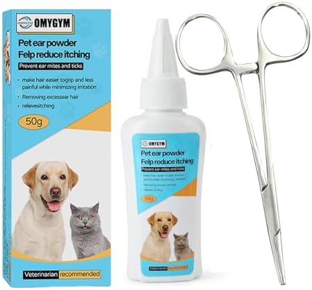 Dog Ear Powder for Hair Removal & Ear Plucking, Professional Ear Powder for Dogs Grooming, Helps Remove Excess Ear Hair Easily, Improves Grip for Safe Dog Ear Care and Maintenance by OMYGYM