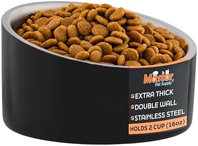 Master Pet Supply Stainless Steel Slanted Dog Cat Food Bowl 16 oz Black by MasterPetSupply