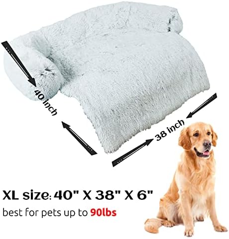 HACHIKITTY Calming Pet Sofa Bed Mat, Washable Fluffy Couch Cover for Dogs and Cats, Anti-Slip Bottom (40"x 38"x 6", Gray) - Image 5
