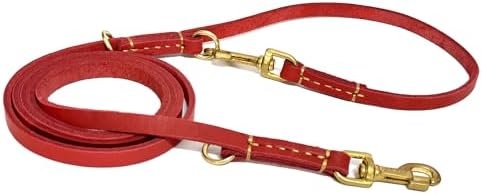 Soft Multi-Function 6 in 1 Leather Training Walking Leash, Hands Free, Dual, Crossbody for Medium and Large Dogs (8 Foot*5/8", Red) by GuidingStar