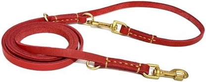 Multi Function 8ft Genuine Leather Hands Free Dog Training Leash for Puppy Small and Medium Dogs (8 Foot*3/8 inch, Red) by GuidingStar