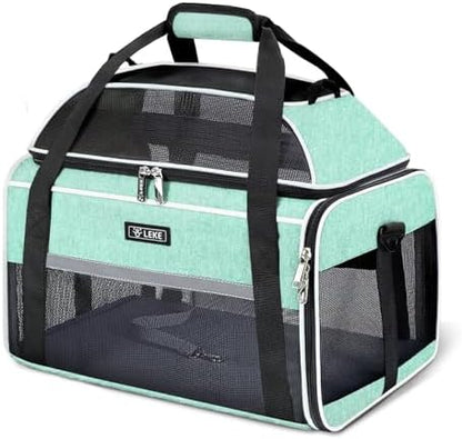 Lekereise Top-Expandable Pet Carrier 17x11x9.5 Inch Alaska Hawaiian Airline Approved Soft Sided Underseat to 12lbs Travel Carriers for Small Dogs and Cats with Locking Safety Zippers Anti-Scratch Mesh by Lekereise
