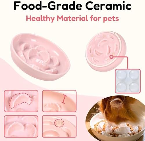 2 Pcs Ceramic Cat Slow Feeder Bowl Set, Dumpling Shape Cat Food Plates, 6.2" W Wide Shallow Whisker Friendly Slow Feeding Cat Bowls for Dry Food, Wet Food & Treats, Dishwasher Safe (Pink + Green) - Image 4