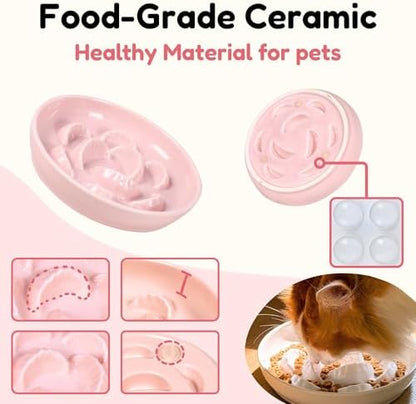 2 Pcs Ceramic Cat Slow Feeder Bowl Set, Dumpling Shape Cat Food Plates, 6.2" W Wide Shallow Whisker Friendly Slow Feeding Cat Bowls for Dry Food, Wet Food & Treats, Dishwasher Safe (Pink + Green) - Image 4