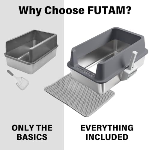 Stainless Steel Litter Box, XL Metal Litter Box with High Sides Lid, Extra Large Cat Litter Boxes for Big Cats, Anti-Urine Leakage, Never Absorbs Odors, Easy Cleaning, Non-Stick, Include Scoop and Mat - Image 4