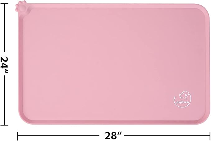 Silicone Waterproof Dog Cat Pet Feeding Mats, Non Slip, Easy Clean Pet Dog Cat Bowl Mats Placemat (28" x 24") Pink