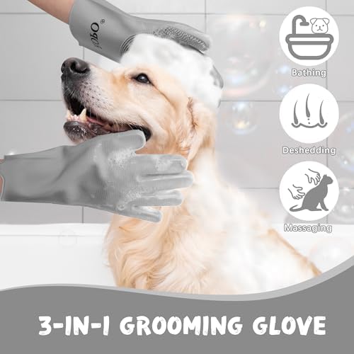 ROPO silicone gloves for pet grooming, multi-functional gloves for pet hair shedding, bathing, and massage (Grey) - Image 2