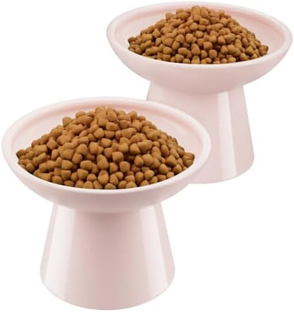 LoeJan Ceramic Cat Bowls, Elevated Cat Food and Water Bowls Set, Extra Wide and Raised Ceramic Bowls, Anti-Vomit Whisker-Free Pressure Cat Feeder for Kittens to Adult Cats by LoeJan