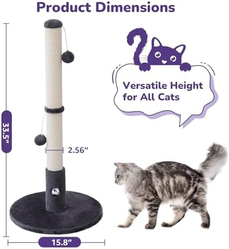 Woochpet Funny Cat Scratching Posts Sturdy Scratcher Posts 33'' Grey - Image 2