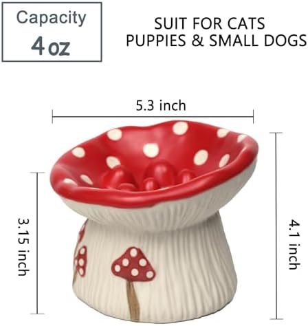 Ceramic Cat Slow Feeder, Cute Mushroom Shape Elevated Food Bowl, Shallow Raised Cat Dish, Anti Vomiting Whisker Fatigue Bowls - Image 2