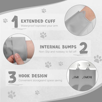 ROPO silicone gloves for pet grooming, multi-functional gloves for pet hair shedding, bathing, and massage (Grey) - Image 6