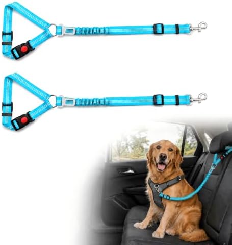 Dog Seat Belt for Car 2 Pack, 3-in-1 Adjustable-Length Bungee Tether by GTOGNLU