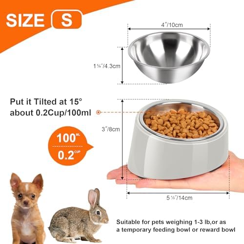 Tilted Dog Bowl Non-Slip & Non-Spill Pet Feeder with Elevated Detachable Melamine Stand, Easy to Get Food Dog Dish, S/100ml Gray - Image 2