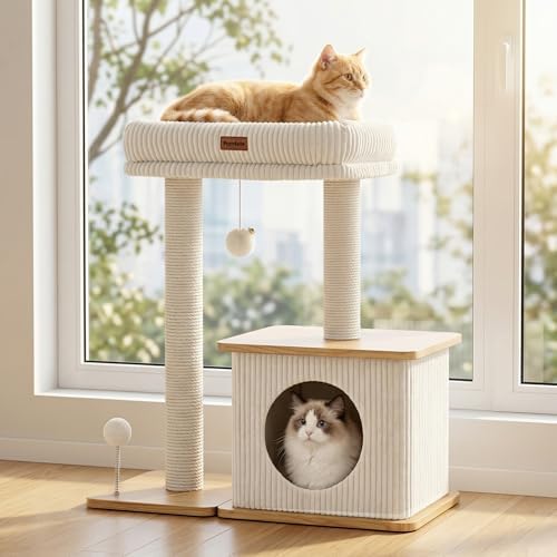 Small Cat Tree for Indoor Kittens, 30" Compact Modern Cat Tower by Purrlato