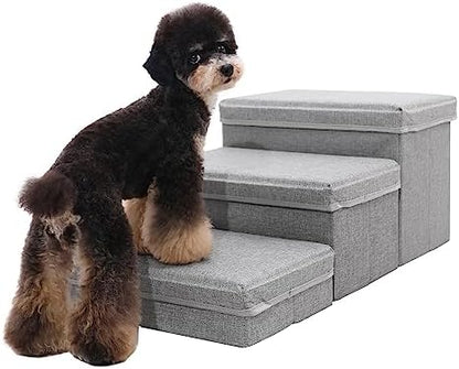 Linen Foldable Dog Stairs with Storage by RYpetmia