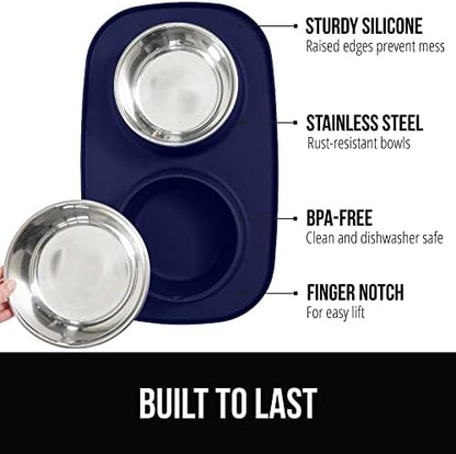 GORILLA GRIP Dog Bowl Set with Feeding Mat, 304 Stainless Steel, 2 Cup Navy - Image 2