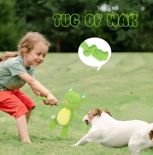 Plush Frog Dog Toy, Squeaky Interactive Tug Toy for Small Medium Dogs - Image 6