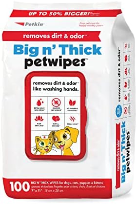 Petkin Pet Wipes for Dogs and Cats, 100 Large Wipes - Removes Dirt & Odor Like Washing Hands - Cleans Ears, Face, Butt, Eye Area - Convenient, Ideal for Home or Travel - 1 Pack of 100 Wipes by Petkin