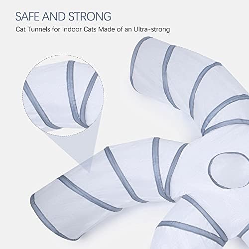EGETOTA Cat Tunnel for Indoor Cats Large, with Play Ball S-Shape 5 Way Collapsible Interactive Peek Hole Pet Tube Toys, Puppy, Kitty, Kitten, Rabbit (White & Grey) - Image 5