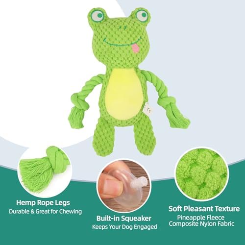 Plush Frog Dog Toy, Squeaky Interactive Tug Toy for Small Medium Dogs - Image 2