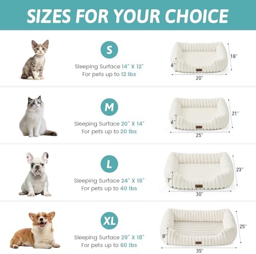 Cute Pet Bed for Small Dogs & Cats - Washable Rectangle Dog Bed with Anti-Slip Bottom, Soft Calming Cat & Puppy Bed for Indoor Pets (30"x23"x7", Cream) - Image 2